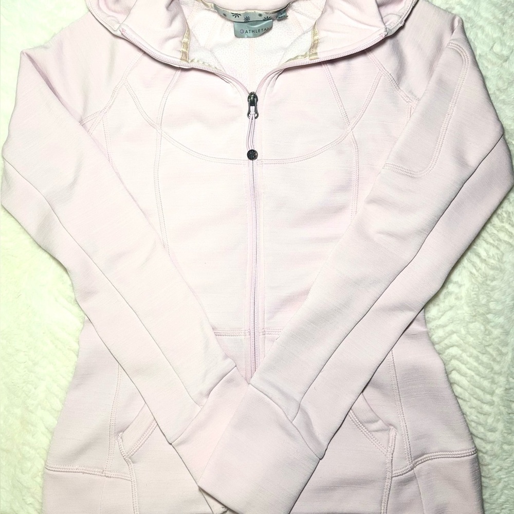 Athleta Soft Pink Zip-Up Hoodie *FEW SMALL PINHOLES*